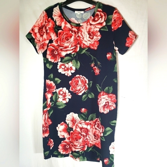 Maurices Navy Multicolored Floral Short Sleeve Dress Sz M - Picture 1 of 7